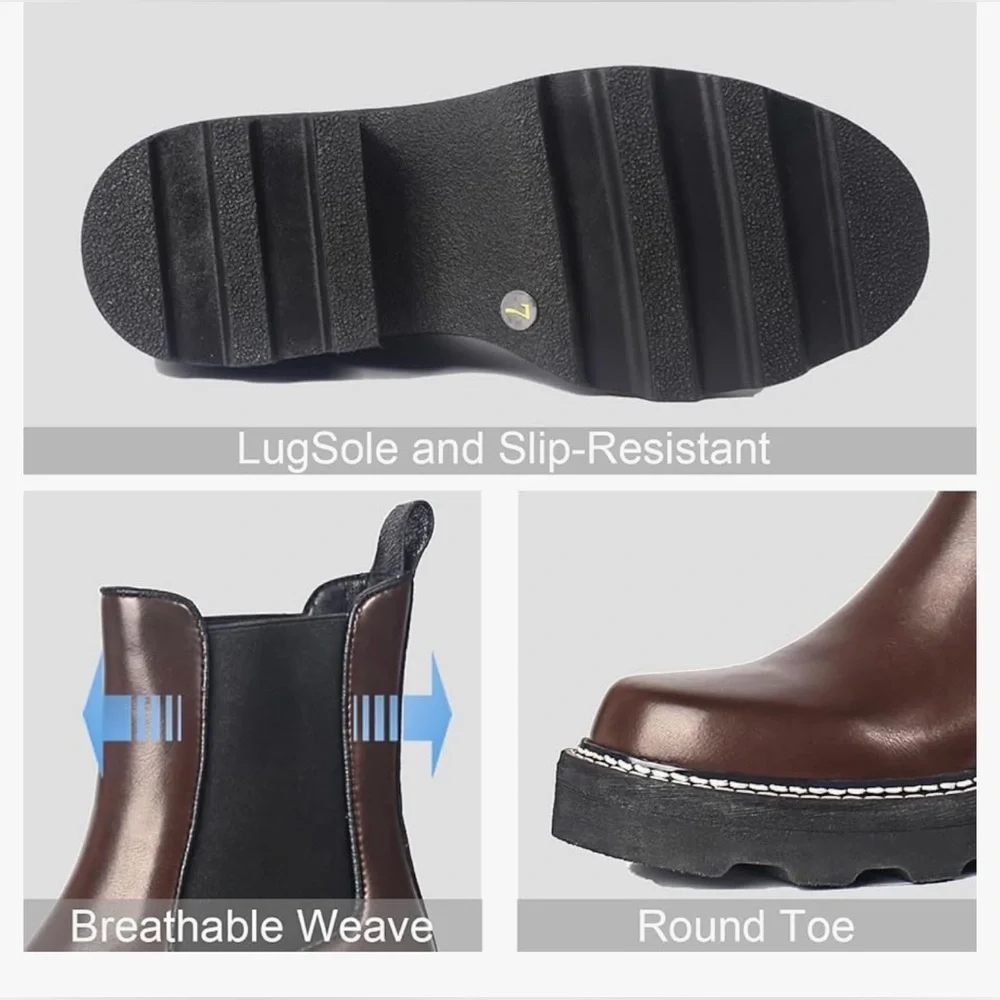 NEW - Women's Platform Chelsea Boots Chunky Heel‎ Slip On Elastic